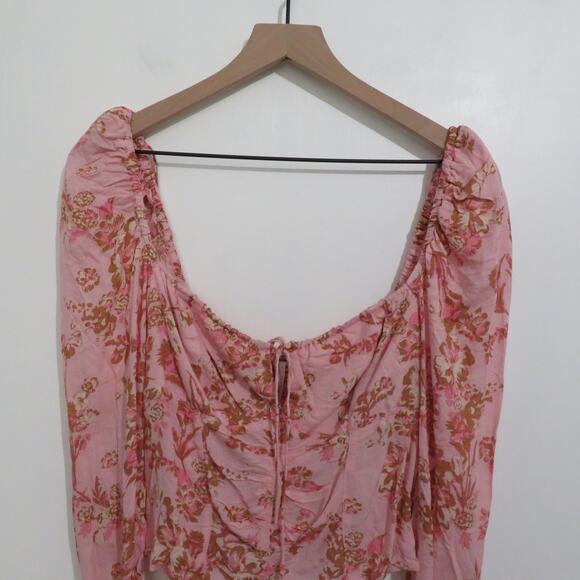 Free People Womens Sz S Pink Combo Hilary Printed Top Floral Square Neck Blouse - Picture 3 of 8